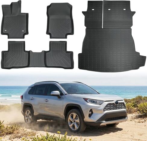 Car Floor Mats for 2026 Toyota RAV4 Hybrid (Not for Phev) TPE Full Set with Cargo Liner & 2nd Row Backrest Mat,All Weather Protection Custom Fit Full Coverage Anti-Slip Waterproof in Kuwait