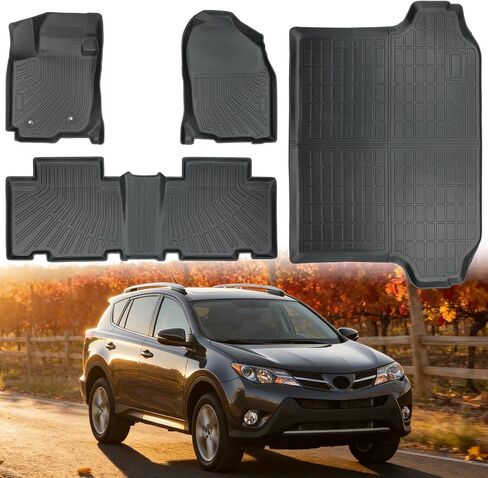 Car Floor Mats for 2026 Toyota RAV4 Hybrid (Not for Phev) TPE Full Set with Cargo Liner & 2nd Row Backrest Mat,All Weather Protection Custom Fit Full Coverage Anti-Slip Waterproof in Kuwait