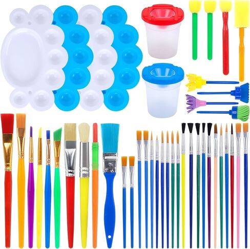 BigOtters Painting Brushes, 45PCS Kids All Purpose Paint Supplies Include Paint Cups with Lids Palette Tray Multi Sizes Paint Brush Set for Kids Gifts School Prizes Art Party in Saudi Arabia