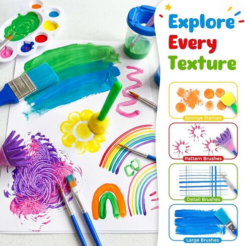 BigOtters Painting Brushes, 45PCS Kids All Purpose Paint Supplies Include Paint Cups with Lids Palette Tray Multi Sizes Paint Brush Set for Kids Gifts School Prizes Art Party in Saudi Arabia
