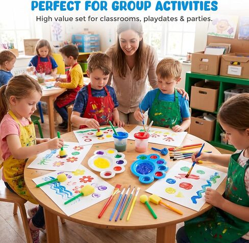 BigOtters Painting Brushes, 45PCS Kids All Purpose Paint Supplies Include Paint Cups with Lids Palette Tray Multi Sizes Paint Brush Set for Kids Gifts School Prizes Art Party in Saudi Arabia