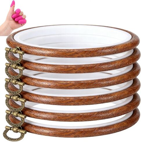 Embroidery Hoops with Silicone Thimbles, Round Cross Stitch Hoop Ring, Adjustable Rubber Frame with Wood Grain, Display Frame for Hand Sewing, DIY Art Craft, Needlework & Wall Decor (6, 3.9inch) in Saudi Arabia