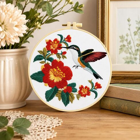 3 Pack Hummingbird Embroidery Kit for Adults Beginners, Floral DIY Cross Stitch Starter Kit with Patterned Cloth, 1 Embroidery Hoop,Threads, Needles and Instructions, Bird Needlepoint Craft Decor Gift in Saudi Arabia