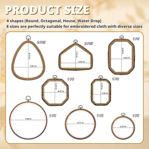 10 Pcs Decorative Embroidery Hoop, Imitated Wood Embroidery Frames, Circle/Octagonal/House/Water Drop Cross Stitch Frame for DIY Craft Sewing & Wall Hanging Decor in Saudi Arabia