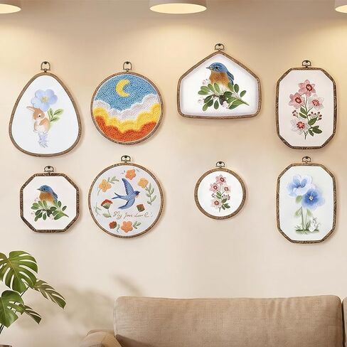 10 Pcs Decorative Embroidery Hoop, Imitated Wood Embroidery Frames, Circle/Octagonal/House/Water Drop Cross Stitch Frame for DIY Craft Sewing & Wall Hanging Decor in Saudi Arabia