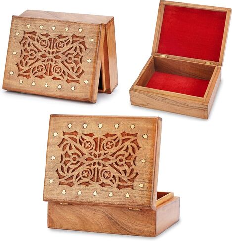 Ajuny Wooden Hand Carved Decorative Treasure Chest Trinket Jewelry Box Large Celtic Design Multipurpose Use Necklaces Watch Storage Organizer keepsake Holder Great for Gifts - 9x7 Inch in Kuwait