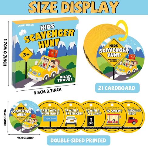 Kids Scavenger Hunt Game - Roads Trip Edition, Toddler Road Rally Scavenger Hunt Cards, Road Trip Toys Games for 3 Year Old's & Up, Outdoor Preschooler Car Activities, Educational Family Fun Game Gift in Kuwait