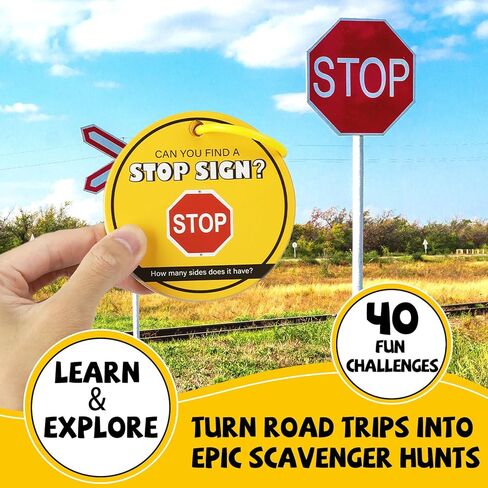 Kids Scavenger Hunt Game - Roads Trip Edition, Toddler Road Rally Scavenger Hunt Cards, Road Trip Toys Games for 3 Year Old's & Up, Outdoor Preschooler Car Activities, Educational Family Fun Game Gift in Kuwait