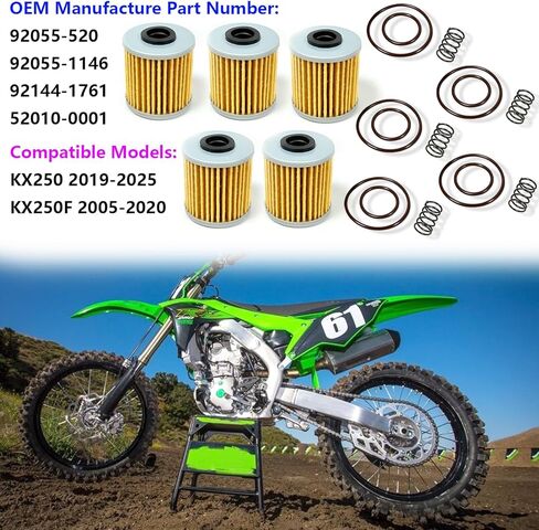 فلتر زيت مع حلقات زنبركية متوافقة مع KX250 2019-2025 KX250F 2005-2020، 52010-0001 عنصر فلتر الزيت (عبوة من 5) in Kuwait