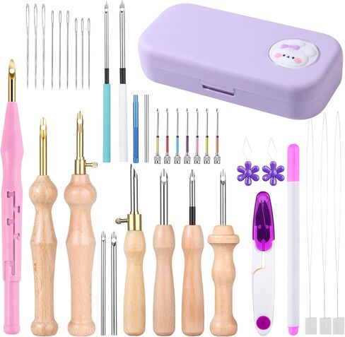 37Pcs Punch Needle Kit, Punch Needle Tools Set with Storage(Purple) in Saudi Arabia