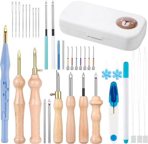 37Pcs Punch Needle Kit, Punch Needle Tool with Adjustable Punch Needle, Metal Handle with Various Size Needles for Adult Beginner Embroidery Cross Stitching DIY Craft Decoration(Purple) in Saudi Arabia