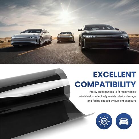 Windshield Tint Strip, 51.2 × 7.9 Inch Waterproof Car Windshield Sun Shading Film with Scraper, Universal Auto Front Windscreen Tint Strip for Heat & UV Protection in Saudi Arabia
