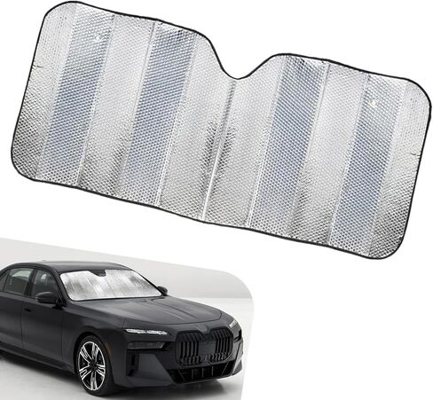 Car Windshield Sunshade, 3-Layer Aluminum Foil Sun Shade for Heat Insulation, Foldable Car Front Window Shades with 2 Suction Cups, Summer Car Sun Protection Accessory (55.12" L x 27.56" W) in Saudi Arabia