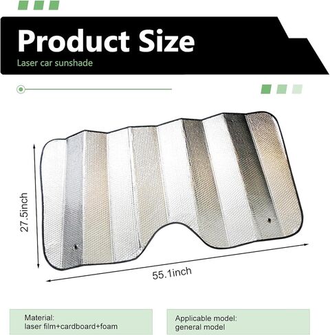 Car Windshield Sunshade, 3-Layer Aluminum Foil Sun Shade for Heat Insulation, Foldable Car Front Window Shades with 2 Suction Cups, Summer Car Sun Protection Accessory (55.12" L x 27.56" W) in Saudi Arabia