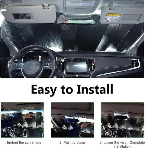 Car Windshield Sunshade, 3-Layer Aluminum Foil Sun Shade for Heat Insulation, Foldable Car Front Window Shades with 2 Suction Cups, Summer Car Sun Protection Accessory (55.12" L x 27.56" W) in Saudi Arabia