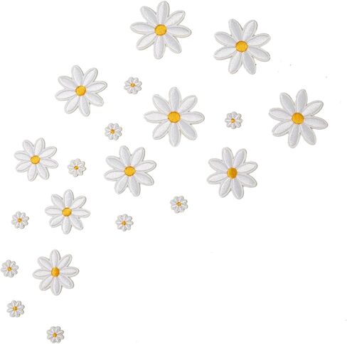 40Pcs Daisy Flower Iron On Patches -Inclued 4 Sizes Large Medium Small Mini Heat Adhesive Floral Appliqués for Clothing Bags Hats Crafts & DIY Crafting in Saudi Arabia
