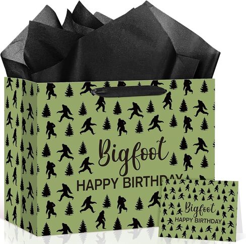 Bigfoot Birthday Party Supplies Bigfoot Birthday Gift Bag with Wrapping Paper and Card Large Forest Monster Bigfoot Themed Wrapping Paper Treat Candy Bags for Boys Girls Sasquatch Birthday Decorations in Kuwait