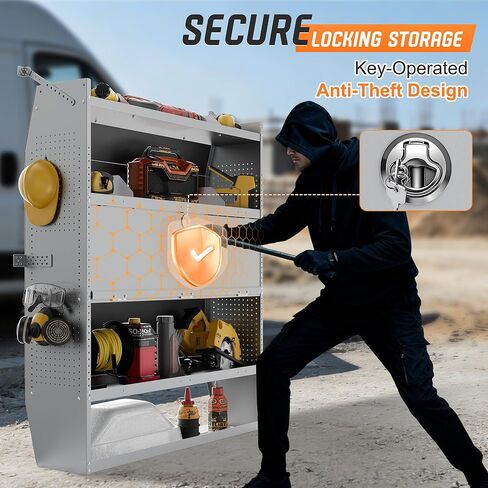 Cargo Van Shelving with Lockable Door Kits,Fit Transit, Nv, Promaster,Sprinter Mid/High Roof,Adjustable Heavy-Duty Steel Van Shelving Storage System W/Hooks & Ropes,52" W X 60" H X 13" D in Saudi Arabia