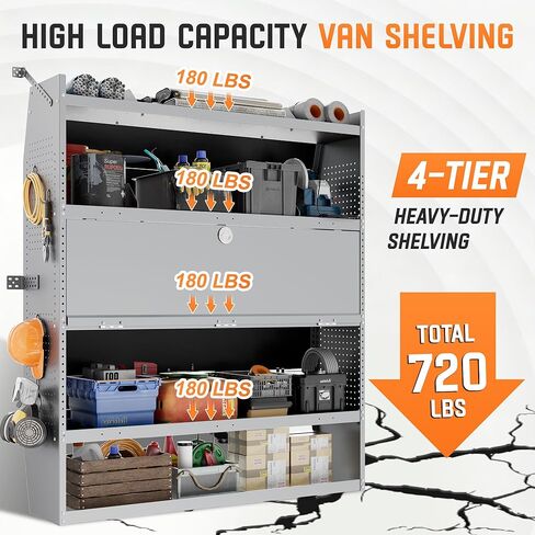 Cargo Van Shelving with Lockable Door Kits,Fit Transit, Nv, Promaster,Sprinter Mid/High Roof,Adjustable Heavy-Duty Steel Van Shelving Storage System W/Hooks & Ropes,52" W X 60" H X 13" D in Saudi Arabia