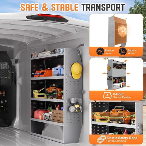 Cargo Van Shelving with Lockable Door Kits,Fit Transit, Nv, Promaster,Sprinter Mid/High Roof,Adjustable Heavy-Duty Steel Van Shelving Storage System W/Hooks & Ropes,52" W X 60" H X 13" D in Saudi Arabia