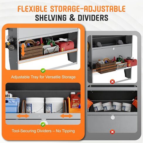 Cargo Van Shelving with Lockable Door Kits,Fit Transit, Nv, Promaster,Sprinter Mid/High Roof,Adjustable Heavy-Duty Steel Van Shelving Storage System W/Hooks & Ropes,52" W X 60" H X 13" D in Saudi Arabia