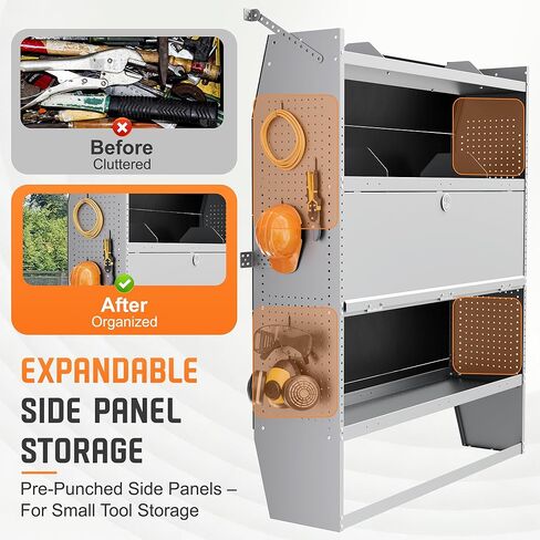 Cargo Van Shelving with Lockable Door Kits,Fit Transit, Nv, Promaster,Sprinter Mid/High Roof,Adjustable Heavy-Duty Steel Van Shelving Storage System W/Hooks & Ropes,52" W X 60" H X 13" D in Saudi Arabia