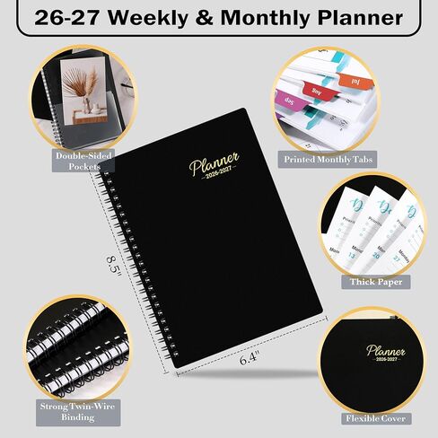 2025-2026 Planner – Jul.2025 – Jun.2026, Weekly ＆ Monthly Planner 2025-2026, Academic Planner 2025-2026, 6.4" x 8.5" with Flexible Cover, Tabs, Strong Twin-Wire Binding, Inner Pocket, 21 Notes Pages in Saudi Arabia