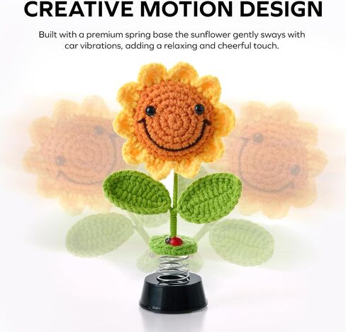 Smiley Sunflower Bobblehead – Cute Dashboard & Desk Décor | Spring-Mounted Dancing Flower Ornament with Ladybug Accent | Cheerful Gift for Car, Office, or Home in Saudi Arabia