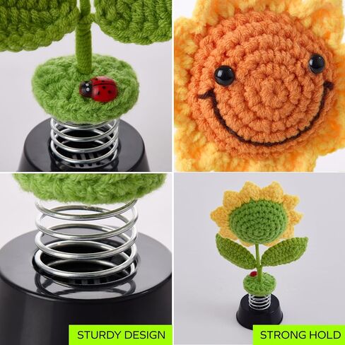 Smiley Sunflower Bobblehead – Cute Dashboard & Desk Décor | Spring-Mounted Dancing Flower Ornament with Ladybug Accent | Cheerful Gift for Car, Office, or Home in Saudi Arabia