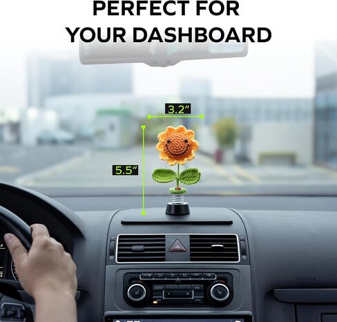 Smiley Sunflower Bobblehead – Cute Dashboard & Desk Décor | Spring-Mounted Dancing Flower Ornament with Ladybug Accent | Cheerful Gift for Car, Office, or Home in Saudi Arabia