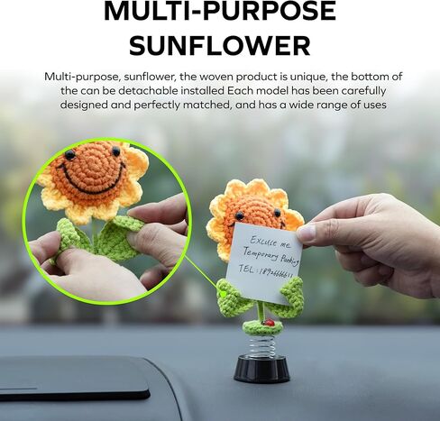 Smiley Sunflower Bobblehead – Cute Dashboard & Desk Décor | Spring-Mounted Dancing Flower Ornament with Ladybug Accent | Cheerful Gift for Car, Office, or Home in Saudi Arabia