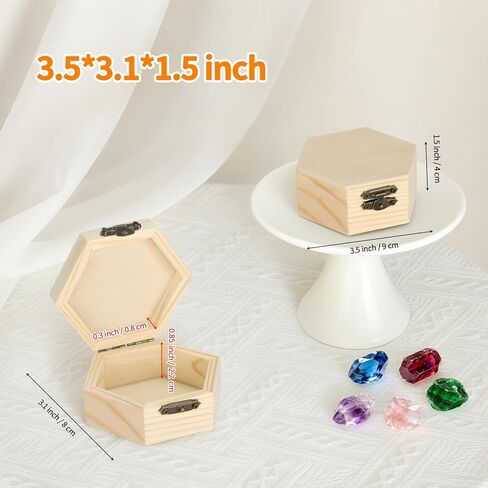 2 Pieces Hexagonal Unfinished Pine Wood Box with Hinged Lid & Metal Latch, Small Wooden Storage Box for Jewelry, DIY Crafts, Home Decor & Keepsakes (2*Small) in Saudi Arabia