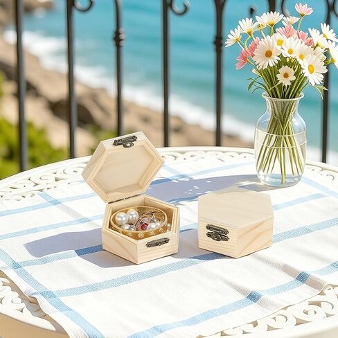 2 Pieces Hexagonal Unfinished Pine Wood Box with Hinged Lid & Metal Latch, Small Wooden Storage Box for Jewelry, DIY Crafts, Home Decor & Keepsakes (2*Small) in Saudi Arabia