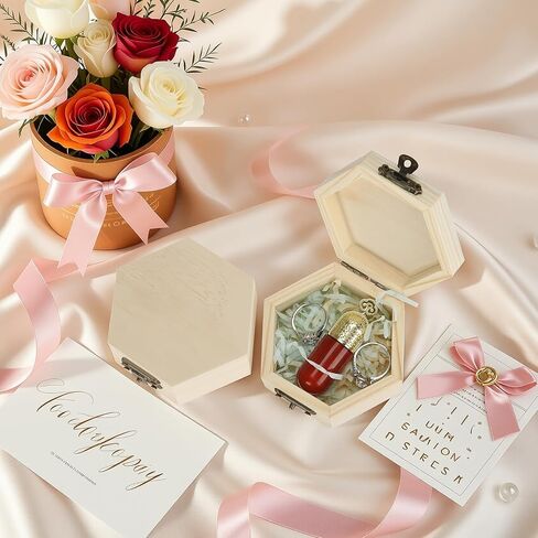 2 Pieces Hexagonal Unfinished Pine Wood Box with Hinged Lid & Metal Latch, Small Wooden Storage Box for Jewelry, DIY Crafts, Home Decor & Keepsakes (2*Small) in Saudi Arabia