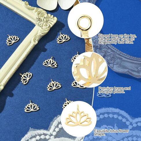 KitBeads 2pcs Brass Lotus Flower Charms Real 18K Gold Plated Yoga Hindu Hollow Lotus for Bracelet Necklace Jewelry Making in Saudi Arabia