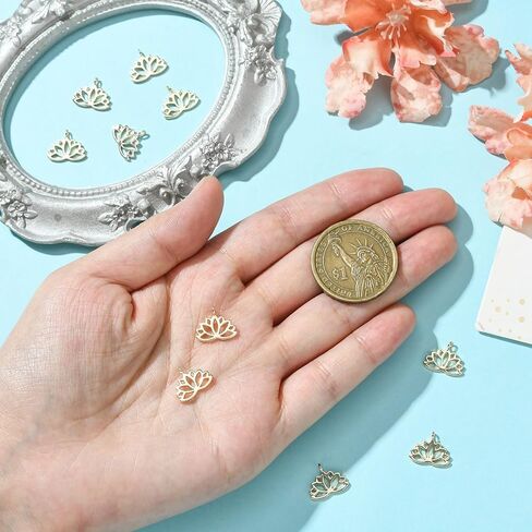 KitBeads 2pcs Brass Lotus Flower Charms Real 18K Gold Plated Yoga Hindu Hollow Lotus for Bracelet Necklace Jewelry Making in Saudi Arabia