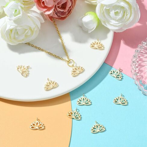 KitBeads 2pcs Brass Lotus Flower Charms Real 18K Gold Plated Yoga Hindu Hollow Lotus for Bracelet Necklace Jewelry Making in Saudi Arabia