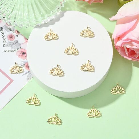KitBeads 2pcs Brass Lotus Flower Charms Real 18K Gold Plated Yoga Hindu Hollow Lotus for Bracelet Necklace Jewelry Making in Saudi Arabia