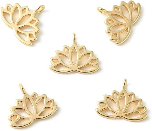 KitBeads 2pcs Brass Lotus Flower Charms Real 18K Gold Plated Yoga Hindu Hollow Lotus for Bracelet Necklace Jewelry Making in Saudi Arabia