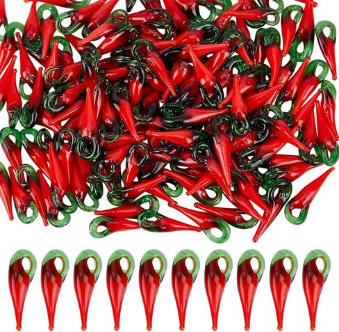 200Pcs Chili Pepper Charms, Glass Red Pepper Pendants Vegetable Charms Bulk Lampwork Beads Pendants 3D Food Jewelry Cute Dangle for DIY Necklace Bracelet Jewelry Making in Saudi Arabia