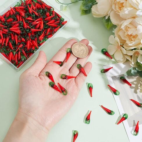 200Pcs Chili Pepper Charms, Glass Red Pepper Pendants Vegetable Charms Bulk Lampwork Beads Pendants 3D Food Jewelry Cute Dangle for DIY Necklace Bracelet Jewelry Making in Saudi Arabia
