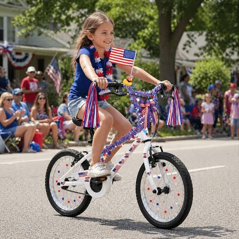 4th of July Bike Decorations for Kids - Parade Patriotic Bicycle Decor Set, Red White Blue Bike Tassels Streamers, Rubber Duck with American Flags, Wheel Spokes Beads, Tinsel Garland, Etc in Saudi Arabia