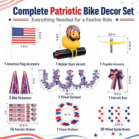 4th of July Bike Decorations for Kids - Parade Patriotic Bicycle Decor Set, Red White Blue Bike Tassels Streamers, Rubber Duck with American Flags, Wheel Spokes Beads, Tinsel Garland, Etc in Saudi Arabia