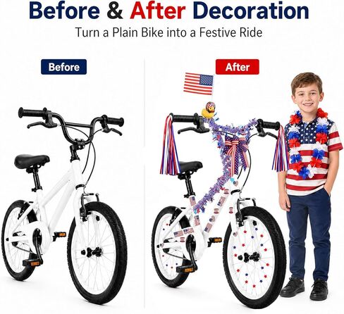 4th of July Bike Decorations for Kids - Parade Patriotic Bicycle Decor Set, Red White Blue Bike Tassels Streamers, Rubber Duck with American Flags, Wheel Spokes Beads, Tinsel Garland, Etc in Saudi Arabia