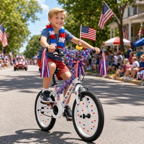 4th of July Bike Decorations for Kids - Parade Patriotic Bicycle Decor Set, Red White Blue Bike Tassels Streamers, Rubber Duck with American Flags, Wheel Spokes Beads, Tinsel Garland, Etc in Saudi Arabia