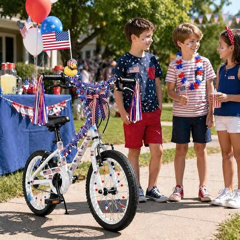 4th of July Bike Decorations for Kids - Parade Patriotic Bicycle Decor Set, Red White Blue Bike Tassels Streamers, Rubber Duck with American Flags, Wheel Spokes Beads, Tinsel Garland, Etc in Saudi Arabia