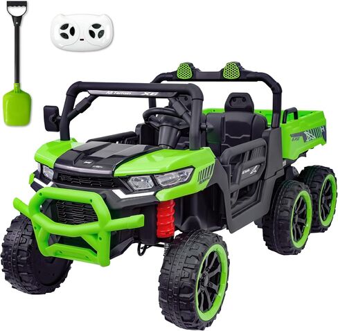 TCARAIWEN 24V Ride On 2 Seater Dump Truck with Remote Control, 6x6 Electric UTV Car with Electric Dump Bed, 2 Speed 4WD Power Ride Cars 6x6 Wheels Music, Storage Trunk, Shovel for Boys Girls, Black in Saudi Arabia