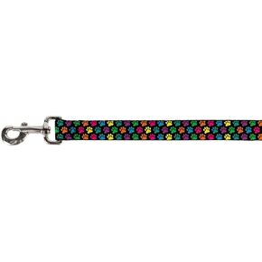 Buckle-Down Pet Leash - Paw Print Black/Multi Color - 4 Feet Long - 1.5" Wide
