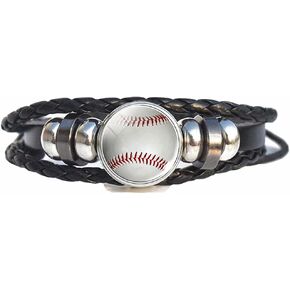 Sports Bracelet - 7 Sports Gifts Basketball Soccer Softball American Football Volleyball Tennis Billiards Adjustable Braided Bracelets For Girls And boys Black Pack Of 1