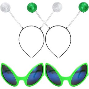 4 Pieces Alien Costume Set 2pcs Alien Headbands and 2pcs Alien Green Sunglasses for Halloween Space Martian Theme Party Favors Cosplay Performance Carnival Masquerade Photo Props